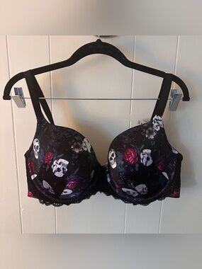 Torrid Black Floral & Skull Lace Bra